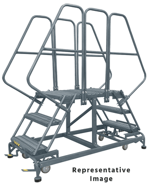 Double Entry Work Platforms with Handrails, 4 Step, 33 In Wide Base, 48 in Platform Depth, Serrated Tread