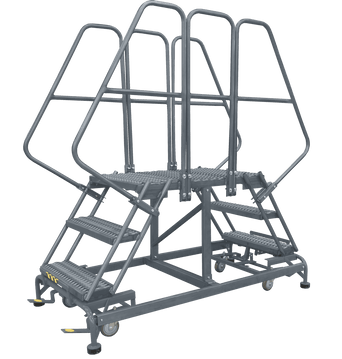 Double Entry Work Platforms with Handrails, 4 Step, 38 In Wide Base, 60 in Platform Depth, Serrated Tread