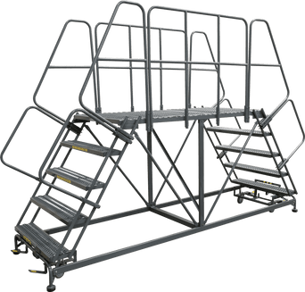 Double Entry Work Platforms with Handrails, 5 Step, 38 In Wide Base, 60 in Platform Depth, Serrated Tread