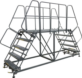 Double Entry Work Platforms with Handrails, 5 Step, 38 In Wide Base, 72 in Platform Depth, Serrated Tread