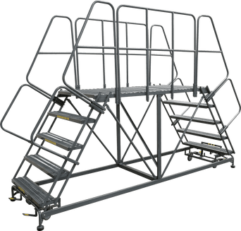 Double Entry Work Platforms with Handrails, 7 Step, 38 In Wide Base, 48 in Platform Depth, Serrated Tread