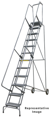 Fold-N-Store Ladders, 10 Step, 30 In Wide Base, 14 Deep Top Step, Perforated Tread