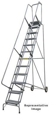Fold-N-Store Ladders, 10 Step, 30 In Wide Base, 14 Deep Top Step, Expanded Metal Tread