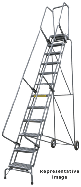 Fold-N-Store Ladders, 10 Step, 30 In Wide Base, 14 Deep Top Step, Expanded Metal Tread, Setup