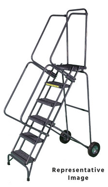 Fold-N-Store Ladders, 5 Step, 30 In Wide Base, 14 Deep Top Step, Perforated Tread