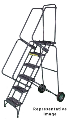 Fold-N-Store Ladders, 5 Step, 30 In Wide Base, 14 Deep Top Step, Expanded Metal Tread
