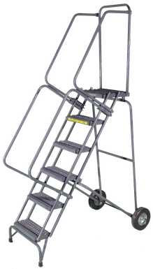 Fold-N-Store Ladders, 6 Step, 30 In Wide Base, 14 Deep Top Step, Expanded Metal Tread