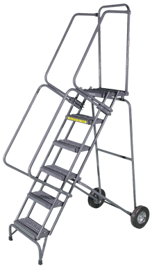 Fold-N-Store Ladders, 6 Step, 30 In Wide Base, 14 Deep Top Step, Expanded Metal Tread, Setup