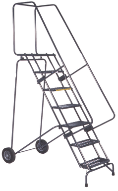 Fold-N-Store Ladders, 7 Step, 30 In Wide Base, 14 Deep Top Step, Expanded Metal Tread