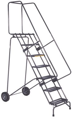 Fold-N-Store Ladders, 7 Step, 30 In Wide Base, 14 Deep Top Step, Expanded Metal Tread