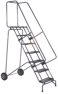 Fold-N-Store Ladders, 7 Step, 30 In Wide Base, 14 Deep Top Step, Expanded Metal Tread