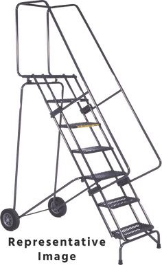 Fold-N-Store Ladders, 8 Step, 30 In Wide Base, 14 Deep Top Step, Serrated Tread