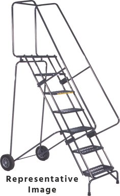 Fold-N-Store Ladders, 8 Step, 30 In Wide Base, 14 Deep Top Step, Abrasive Mat Tread