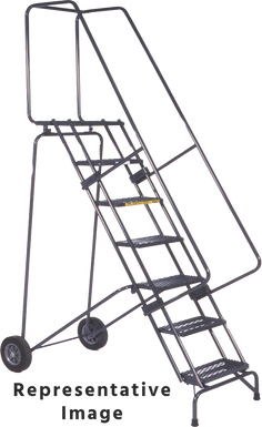 Fold-N-Store Ladders, 9 Step, 30 In Wide Base, 14 Deep Top Step, Perforated Tread