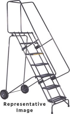 Fold-N-Store Ladders, 9 Step, 30 In Wide Base, 14 Deep Top Step, Abrasive Mat Tread