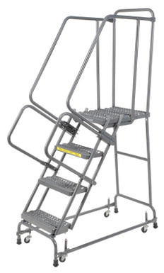 Spring Loaded Caster Ladders, 4 Step, 20" Wide Base, 21" Deep Top Step, Serrated Tread