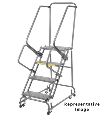 Spring Loaded Caster Ladders, 4 Step, 20" Wide Base, 21" Deep Top Step, Perforated Tread, Setup
