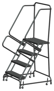 Spring Loaded Caster Ladders, 4 Step, 30 In Wide Base, 14 in Deep Top Step, Perforated Tread, Setup