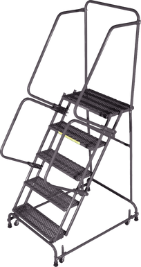 Spring Loaded Caster Ladders, 5 Step, 30 In Wide Base, 14 in Deep Top Step, Perforated Tread, Setup