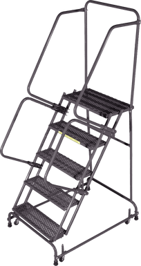 Spring Loaded Caster Ladders, 5 Step, 30 In Wide Base, 14 in Deep Top Step, Expanded Metal Tread, Setup