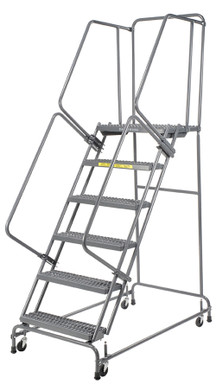 Spring Loaded Caster Ladders, 6 Step, 30 In Wide Base, 14 in Deep Top Step, Abrasive Mat Tread, Setup