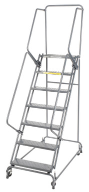 Spring Loaded Caster Ladders, 7 Step, 30 In Wide Base, 14 in Deep Top Step, Perforated Tread, Setup