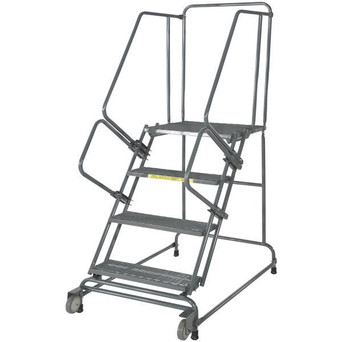 Tilt & Roll Ladders, 4 Step, 30 in Wide Base, 14 in Deep Top Step, Perforated Tread