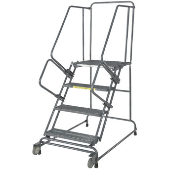 Tilt & Roll Ladders, 5 Step, 20 in Wide Base, 14 in Deep Top Step, Serrated Tread