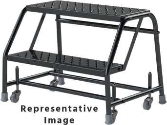 Spring Loaded Caster Ladders, 2 Step, 30" Wide Base, 28" Deep Top Step, Serrated Tread