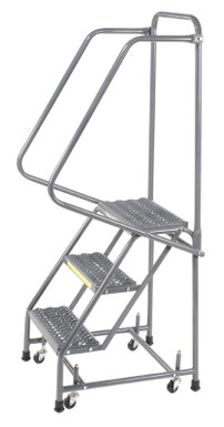 Spring Loaded Caster Ladders, 3 Step, 20" Wide Base, 10" Deep Top Step, Serrated Tread