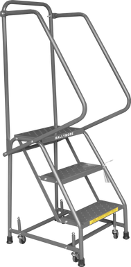 Spring Loaded Caster Ladders, 3 Step, 20" Wide Base, 10" Deep Top Step, Perforated Tread, Setup