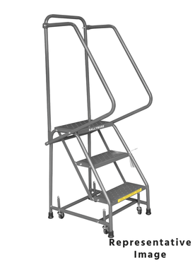 Spring Loaded Caster Ladders, 3 Step, 30" Wide Base, 21" Deep Top Step, Abrasive Mat Tread
