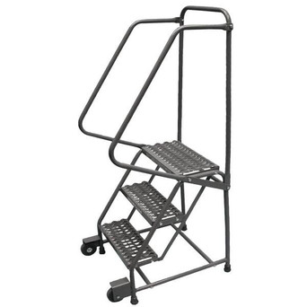 Tilt & Roll Ladders, 3 Step, 32 In Wide Base, 10 in Deep Top Step, Abrasive Mat Tread, Setup