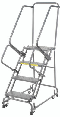 Spring Loaded Caster Ladders, 4 Step, 20" Wide Base, 10" Deep Top Step, Serrated Tread