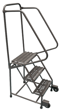 Tilt & Roll Ladders, 4 Step, 20 in Wide Base, 10 in Deep Top Step, Serrated Tread, Setup