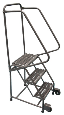 Tilt & Roll Ladders, 4 Step, 20 in Wide Base, 10 in Deep Top Step, Serrated Tread, Setup