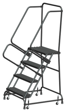 Spring Loaded Caster Ladders, 4 Step, 30" Wide Base, 10" Deep Top Step, Abrasive Mat Tread