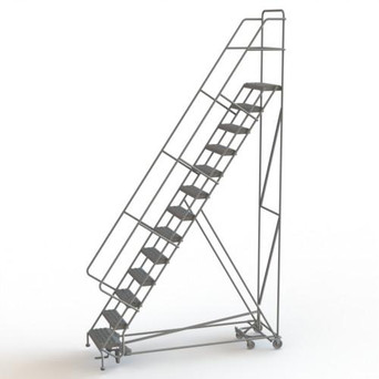 KD 13 Step EC All DirECtion Ladder: 130 In Platform Height, 17 In Platform Deep, 24 In Platform Wide, Perforated, Gray