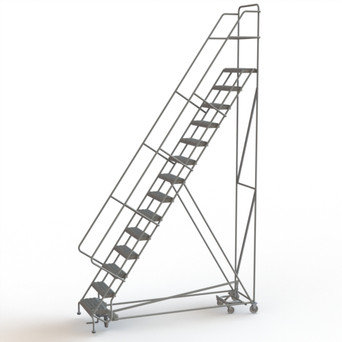 KD 14 Step EC All DirECtion Ladder: 140 In Platform Height, 17 In Platform Deep, 24 In Platform Wide, Serrated, Gray