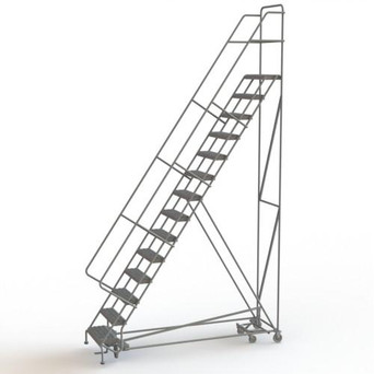 KD 14 Step EC All DirECtion Ladder: 140 In Platform Height, 17 In Platform Deep, 24 In Platform Wide, Serrated, Gray