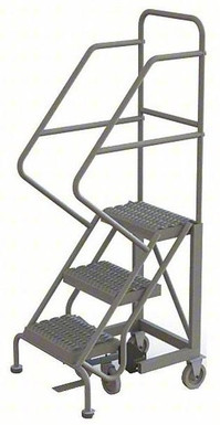 KD 3 Step Easy Climb Rolling Ladder: 30 In Platform Height, 17 In Platform Deep, 16 In Platform Wide, Serrated, 27 In Bottom Wide