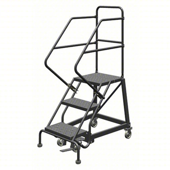KD 3 Step Easy Climb Rolling Ladder: 30 In Platform Height, 17 In Platform Deep, 16 In Platform Wide, Perforated, 27 In Bottom Wide