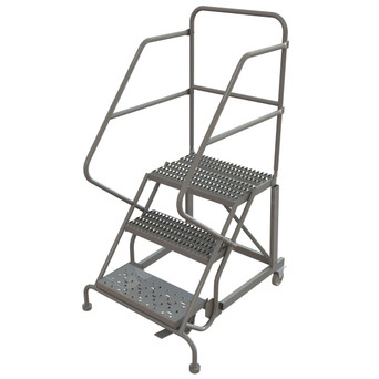 KD 3 Step Easy Climb Rolling Ladder: 30 In Platform Height, 17 In Platform Deep, 24 In Platform Wide, Serrated, 35 In Bottom Wide