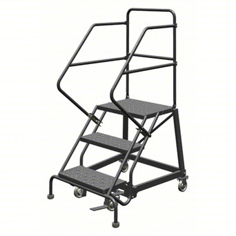 KD 3 Step Easy Climb Ladder Rolling Ladder: 30 In Platform Height, 17 In Platform Deep, 24 In Platform Wide, Perforated, 35 In Bottom Wide
