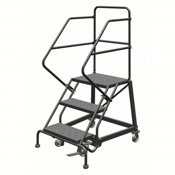 KD 3 Step Easy Climb Ladder Rolling Ladder: 30 In Platform Height, 17 In Platform Deep, 24 In Platform Wide, Perforated, 35 In Bottom Wide