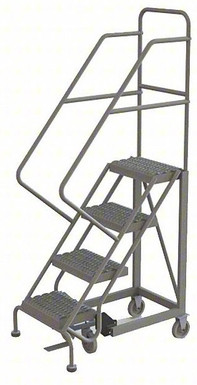 KD 4 Step Easy Climb Rolling Ladder: 40 In Platform Height, 17 In Platform Deep, 16 In Platform Wide, Serrated, 27 In Bottom Wide