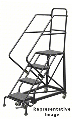 KD 4 Step Easy Climb Rolling Ladder: Perforated, 40 in Top Step Height, 30 in Deep Top Step, 16 in Platform Width