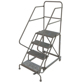Kd4 Step Easy Climb Rolling Ladder: 40 In Platform Height, 17 In Platform Deep, 24 In Platform Wide, Serrated, 35 In Bottom Wide