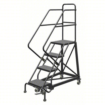 KD 4 Step Easy Climb Rolling Ladder: 40 In Platform Height, 17 In Platform Deep, 24 In Platform Wide, Perforated, 35 In Bottom Wide