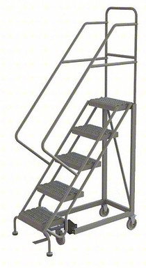 KD 5 Step Easy Climb Rolling Ladder: 50 In Platform Height, 17 In Platform Deep, 16 In Platform Wide, Serrated, 27 In Bottom Wide